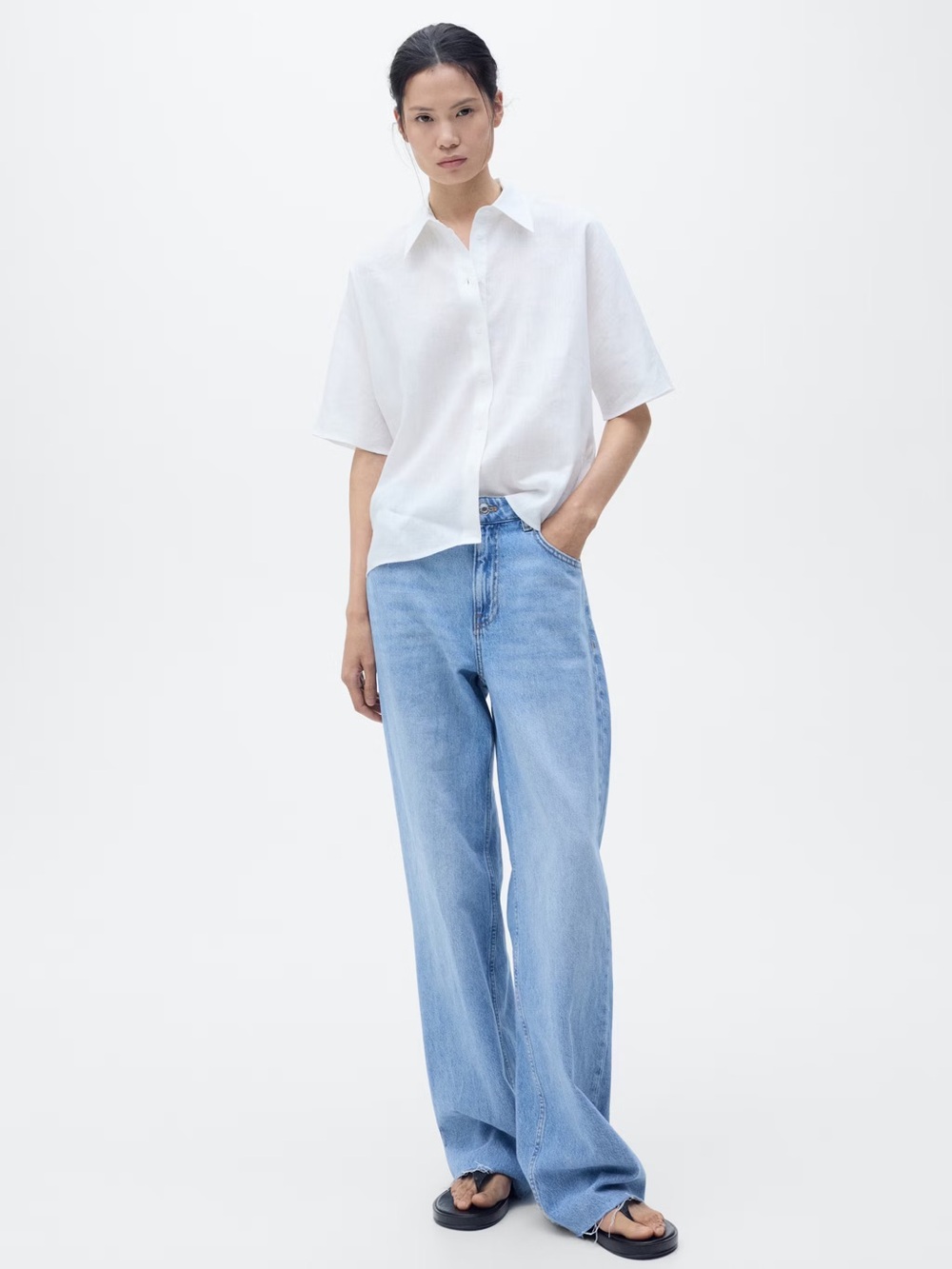 Mango White Short-Sleeve Linen blend Shirt NWT - Picture 4 of 5
